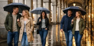 Турин в дождь: куда пойти, что делать и как не промокнуть Турин в дождь: аркады центра и уютная прогулка Дождливый день в центре Турина под аркадами, люди с зонтами, теплый свет витрин, спокойная городская