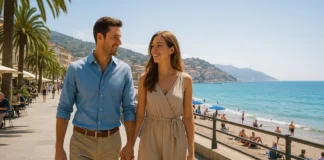 Сан Ремо фото видео история, культура и прекрасные места Набережная Сан-Ремо с пальмами, пляжем и домами на Лигурийской Ривьере