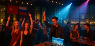 СССР в Италии Открытие русской дискотеки в Турине. Фото и видео Ночной клуб в Турине с русской дискотекой в стиле СССР: танцпол, световые эффекты, гости из России и других стран бывшего СССР отдыхают и танцуют в Италии.