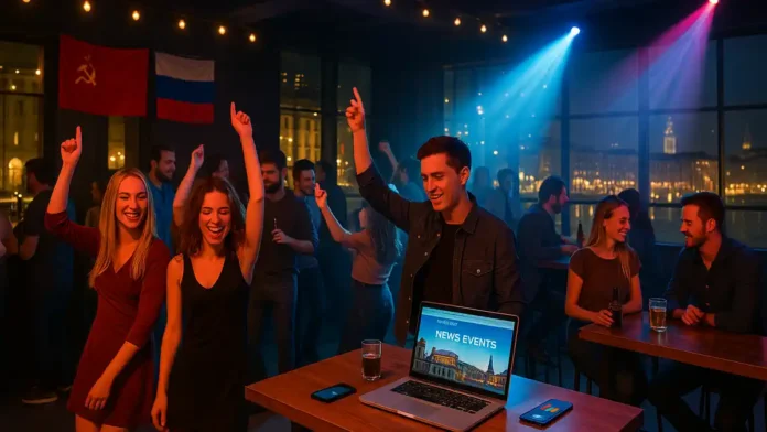 russkaya-diskoteka-sssr-turin-italia Ночной клуб в Турине с русской дискотекой в стиле СССР: танцпол, световые эффекты, гости из России и других стран бывшего СССР отдыхают и танцуют в Италии.