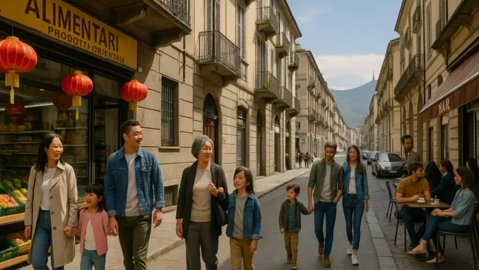 Китайская община в Турине — люди на улице в мультикультурном районе города