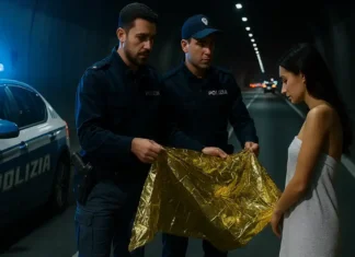 Появление голой женщины в туннеле Грульяско в Турине: полиция проводит расследование Голая женщина в туннеле Грульяско под Турином и патруль полиции Ночной туннель в пригороде Турина, полицейская машина с мигалками и фигура женщины, прикрытой полотенцем, на заднем плане виден свет фар и граффити на стенах