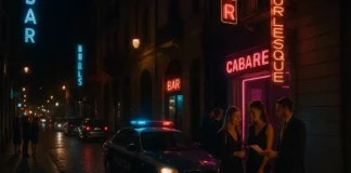 Секс в Италии и эротика в Турине: как здесь развлекаются взрослые 18+ Ночная улица Турина с неоновыми вывесками клубов и силуэтами людей у входа Вечерняя улица в центре Турина, несколько неоновых вывесок баров и кабаре, у одного из входов стоят пары и друзья, свет фонарей отражается на мокрой мостовой, атмосфера живой ночной жизни без откровенной наготы.