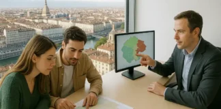 Опасные и неблагоприятные районы Турина 2026 — где безопаснее жить и покупать квартиру Вид на жилые кварталы Турина с отмеченными неблагоприятными районами Панорама Турина с жилыми кварталами и условно выделенными неблагоприятными районами, где редакция не советует покупать жильё без проверки.