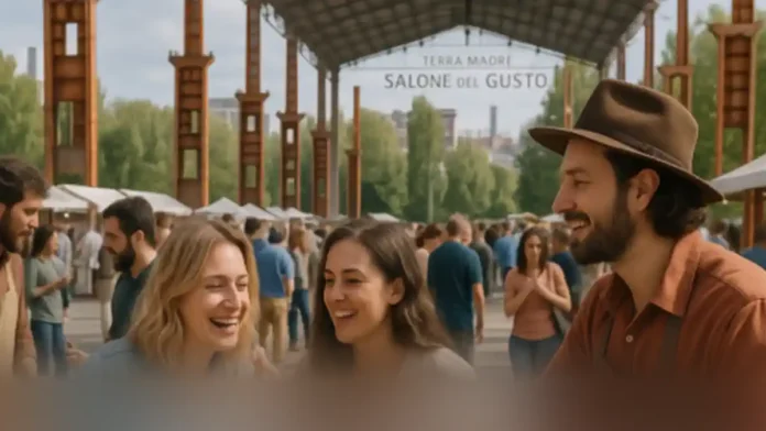 Terra Madre Salone del Gusto в Турине – фестиваль вкуса в парке Дора, фермеры и посетители пробуют итальянские продукты