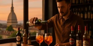 Вермут из Италии: что это за напиток и как Турин подарил миру итальянский вермут Бокалы с туринским вермутом на барной стойке с видом на Турин