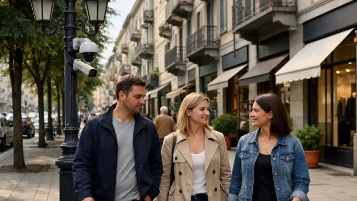 telecamere-vigilanza-torino Камеры видеонаблюдения в Турине на corso Vercelli и вечерняя городская улица на corso Vercelli в Турине с уличными камерами и безопасной городской средой