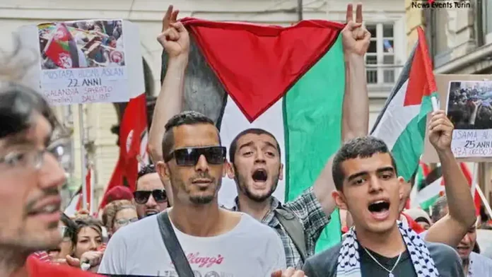 Манифестация палестинцев Турин Италия 2014
