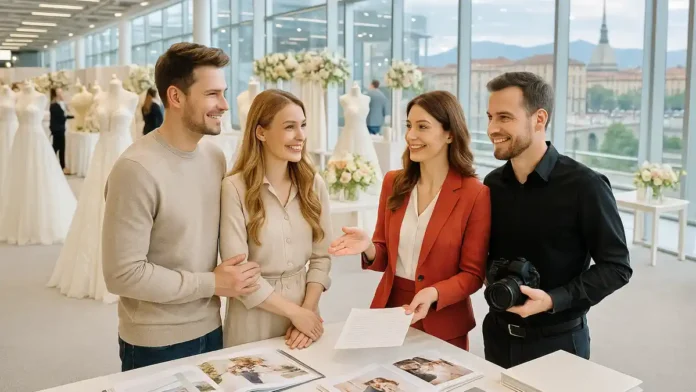 Свадебная выставка Sposi Expo в Турине — русскоязычная пара выбирает услуги для свадьбы в Италии