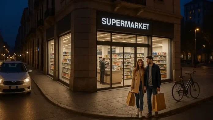 Ночной супермаркет в Турине который работает 24 часа в сутки