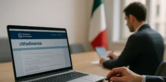 Итальянское гражданство онлайн — пошаговая инструкция 2025 Онлайн оформление итальянского гражданства через интернет – флаг Италии и паспортФлаг Италии и паспорт на фоне рабочего стола с папкой документов, ассоциирующихся с подачей заявления на гражданство онлайн через официальный портал Министерства внутренних дел.