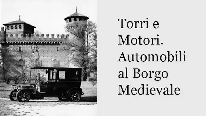 Старинные авто и башни Турина в средневековой деревне бесплатно