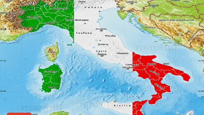 Географическая карта Италии флаг