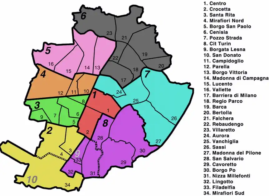 Все районы Турина карта