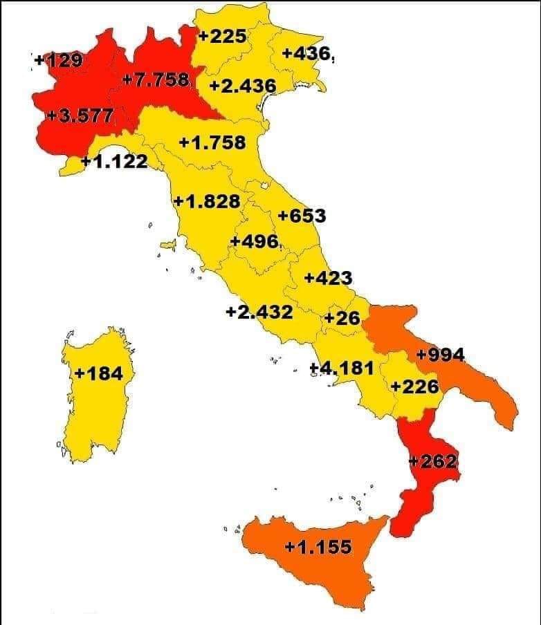 Италия уровень зараженности по регионам ковид