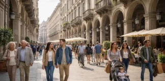 Население Турина в 2024-2025: сколько жителей, почему город теряет людей и что это значит Население Турина 2024-2025: улица в центре Турина и жители города городская сцена Турина без текста, отражающая тему демографии и жизни в городе