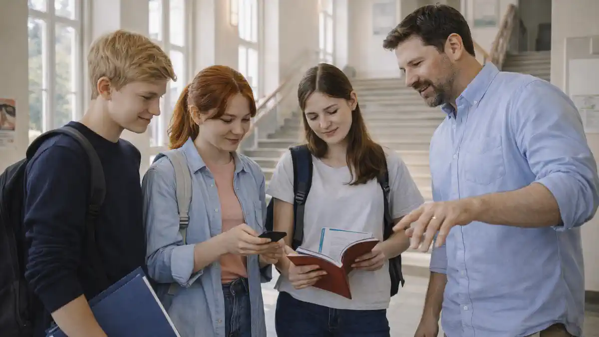 Лучшие лицеи Турина: ученики у входа в школу утром