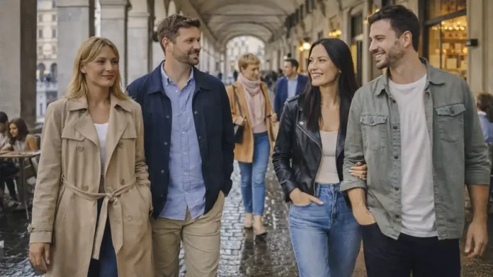 Выходные в Турине куда пойти маршрут центр Турина Вид на исторический центр Турина в выходной день, люди гуляют под аркадами, уютная атмосфера без толпы.