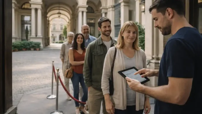 open-house-torino-turin-piemont Open House Torino в Турине: бесплатные дворцы и скрытые локации Пьемонта Турин, центр города, очередь у исторического дворца и люди, входящие в красивый внутренний двор в день Open House, дневной свет, атмосфера города.