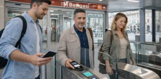 Высокие турникеты в метро Турина на Bengasi: зачем поставили и что изменится пассажирам Высокие турникеты в метро Турина на станции Bengasi Пассажиры заходят в метро Турина через новые высокие турникеты на станции Bengasi, дневной свет, спокойная городская атмосфера.