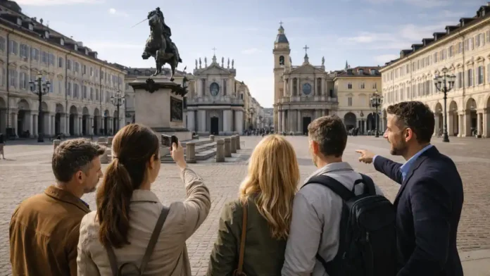ploshhad-san-karlo-turin-salotto Площадь Сан-Карло в Турине под аркадами, памятник и две церкви Дневная прогулка по площади Сан-Карло: аркады, спокойная атмосфера центра, вид на памятник и южную сторону с двумя церквями.