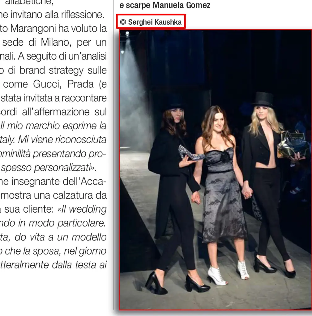 Kaushka Photography и News Events Turin Video как партнер этого события, страница модельера Manuela Gomez журнал Torino Magazine - Estate 2016