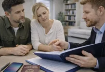 Итальянское гражданство по браку в 2026: сроки, экзамен B1, справка о несудимости и подача онлайн Итальянское гражданство по браку в 2026 Супружеская пара заполняет документы на гражданство, рядом паспорт и папка с бумагами, без читаемого текста, итальянская атмосфера