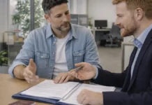 Туристическая виза в Италии: как легально перейти к ВНЖ и когда это почти невозможно Туристическая виза в Италии и смена статуса на ВНЖ Путешественник с документами у стойки консультации, спокойная современная Италия