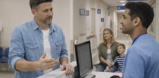 Медицинская помощь в Италии без документов: tessera STP и ENI Иностранец без документов разговаривает с сотрудником регистратуры в итальянской поликлинике