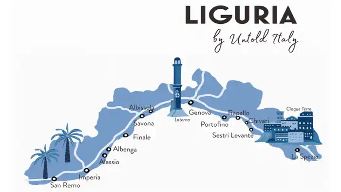 Карта Лигурии в путеводители по побережью