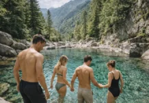 Купание в горах Пьемонта: где поплавать в чистой воде рядом с Турином Купание в горах Пьемонта рядом с Турином: чистая вода и альпийские виды Летний день в горах Пьемонта, природная купель с прозрачной водой, камни и зелень, ощущение прохлады и отдыха