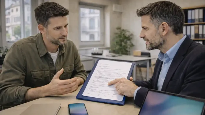 izmeneniya-zakona-immigracii-italiya Италия меняет закон об иммиграции и усиливает контроль по Decreto Flussi Современная Италия, кабинет госслужбы или юридический офис, обсуждение иммиграционных правил и квот, без текста и логотипов.