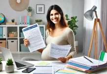 Права и льготы для беременных работающих женщин в Италии: Полное руководство по защите материнства Беременная работающая женщина с документами, получающая финансовую поддержку в Италии