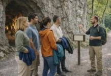 Гроты Каудано в Пьемонте: как попасть из Турина, маршруты, советы и правила безопасности Гроты Каудано в Пьемонте - подземная экскурсия рядом с Турином Подсвеченный зал пещеры со сталактитами и безопасной тропой, ощущение глубины