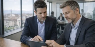 Зарплата топ-менеджеров в Италии в 2026: сколько получают и почему разрыв растет Топ-менеджеры в Италии обсуждают контракт и зарплату, 2026 Современный офис в Италии, руководители обсуждают условия контракта и бонусы