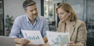 Сколько лет люди работают в Италии: почему страна внизу рейтинга ЕС и что это меняет Продолжительность трудовой жизни в Италии и сравнение с Европой сцена про рынок труда в Италии: работающий человек, календарь стажа, нейтральный офисный фон, акцент на сравнении с Европой