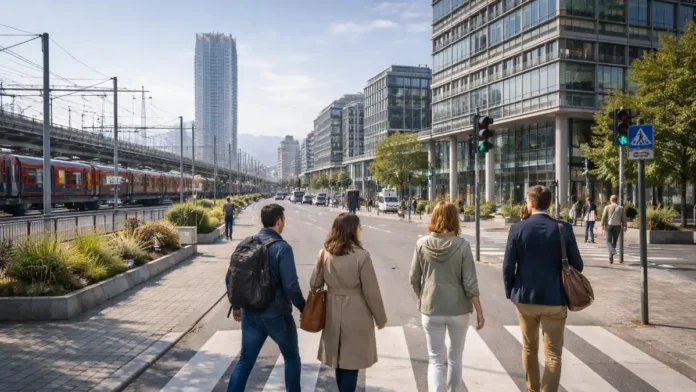 Третий небоскреб Турина в районе Дора: новая башня и городская перестройка городская сцена Турина, район Дора, современная архитектура и транспортный узел, без текста