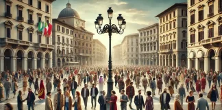 Италия многонациональная страна: кто живет в Италии и какие есть пути к гражданству Италия многонациональная страна и пути к гражданству Спокойная городская сцена в Италии, разные люди в повседневной жизни, атмосфера уважения и нормальной интеграции