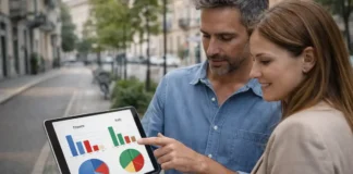 Этническая принадлежность во Франции и Италии: почему Франция не спрашивает и что это меняет Этническая принадлежность во Франции и Италии: сравнение подходов к статистике Спокойная современная городская сцена в Европе, двое взрослых 30-45 обсуждают на планшете нейтральную инфографику без читаемых данных, на фоне городская улица