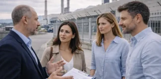 Fiat в Турине и спад автопрома: что происходит с Mirafiori и как это бьет по работе Работники у входа на завод Mirafiori в Турине на фоне спада автопрома индустриального входа (без логотипов и текста): несколько людей 30-55 лет в повседневной одежде обсуждают новости о работе, на заднем плане нейтральные производственные здания