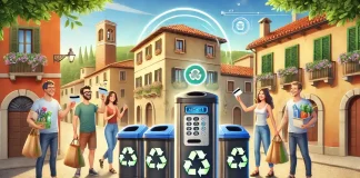 Новый подход к расчету налога на мусор TARI: что изменится в Италии с 2025 года? Иллюстрация новой системы TARI в Италии: умные мусорные баки и расчеты налога