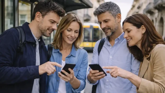 censis-2024-italia-skepsis-es Доклад Censis 2024 об Италии - скепсис к ЕС и настроение общества Турин, повседневная городская сцена: люди разных возрастов читают новости на телефонах у трамвайной остановки