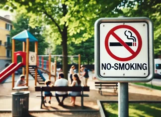 Милан запрещает курение на открытом воздухе: что это значит для горожан? Знак запрета курения на улице Милана с людьми на заднем плане.