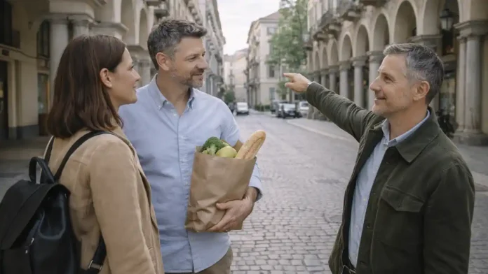 zhizn-centro-storico-turin Жизнь в Centro Storico Турина в 2026 Дневная сцена в историческом центре Турина: уютная улица с аркадами, жители идут с покупками, атмосфера спокойной городской жизни, без туристической толпы.