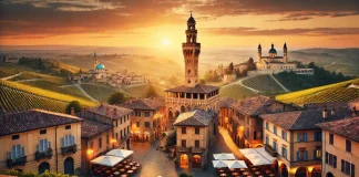Асти – город вина и исторического наследия Средневековый город Асти с виноградниками и башнями на фоне заката