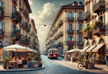 Район Аврора (Aurora) в Турине: Полное руководство по жизни, недвижимости и инвестициям Район Аврора в Турине: архитектура, недвижимость и городская жизнь Улица в районе Аврора в Турине: старинные здания, магазины и городской транспорт