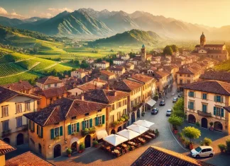 Лучшие города Пьемонта: где жить и что посмотреть? Живописный вид на холмы Пьемонта с виноградниками и средневековыми городами.