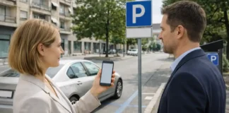 Парковка в Италии 2026: как оплатить парковку и штраф, правила, зоны и как не попасть на деньги Парковка в Италии 2026: оплата парковки и штрафов Современная городская улица в Италии, водитель проверяет оплату парковки через приложение рядом с паркоматом и дорожным знаком платной зоны