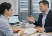 Partita IVA в Турине: как открыть, какие документы нужны, налоги и сроки Partita IVA в Турине - регистрация и документы Турин, дневной свет, спокойная деловая сцена: человек 30–45 лет обсуждает открытие Partita IVA со специалистом, на столе документы