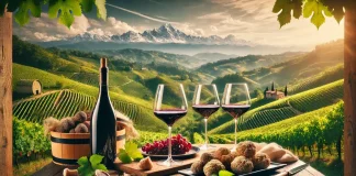 Пьемонт – регион на севере Италии: чем он привлекателен для жизни и путешествий? Вид на виноградники Пьемонта с заснеженными Альпами на горизонте на переднем плане вино и трюфели